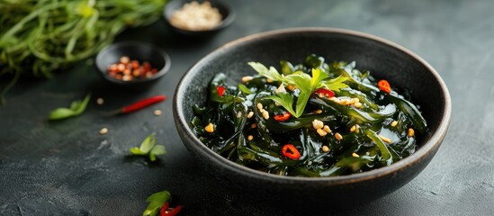 Aufkleber - Japanese seaweed konjac stir fried with garlic and chili pepper. with copy space image. Place for adding text or design