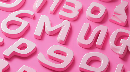 Leinwandbilder - Cool isometric font vector illustration. Set of unique decorative pink 3D type, capital calligraphic alphabet letters and numbers with shadow isolated on background. Latin type modern or retro design