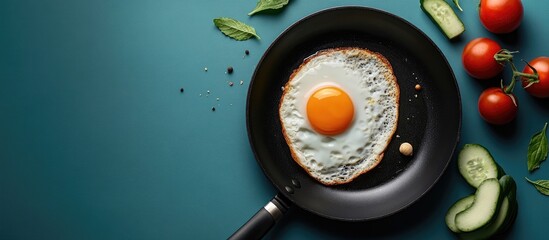 Aufkleber - fried egg pan cucumber tomato coffee. with copy space image. Place for adding text or design