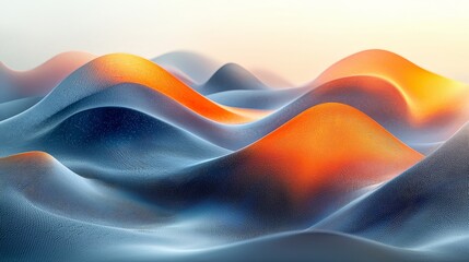 Fototapete - 3D-rendered artwork of an abstract wavy surface with a sunset background