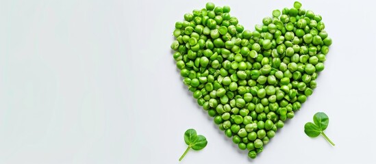 Aufkleber - Top view of fresh green peas Heart shaped green peas set against a white background Room to write text font. with copy space image. Place for adding text or design