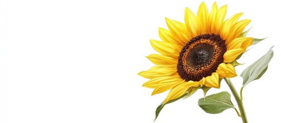 Fototapete - beautiful single sunflower blossoming isolated on a white background. with copy space image. Place for adding text or design