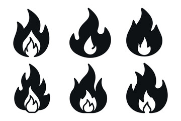 Poster - black and white Fire outline icon set silhouette vector