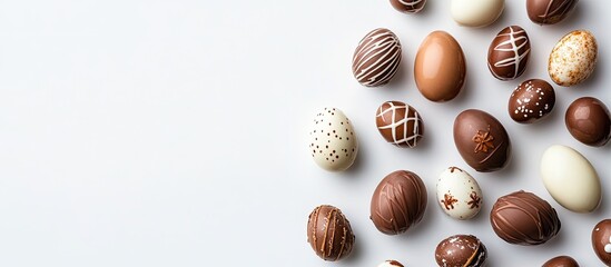 Aufkleber - Chocolate Easter eggs as small gifts Top view on a white background with copyspace