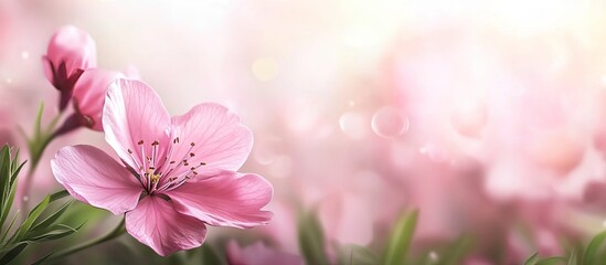 Wall Mural - Adorable pink flower that blossoms in the spring meadows. with copy space image. Place for adding text or design