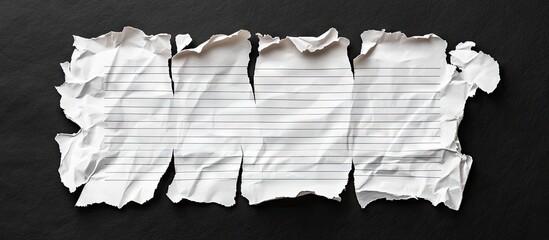 Poster - Set torn pieces of paper on a solitary black background Shredded lined notebook paper. with copy space image. Place for adding text or design