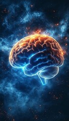 Poster - Digital Brain Glowing Blue Light Concept of AI, Intelligence, Innovation, and Technology