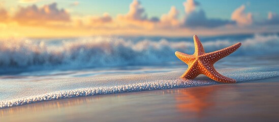 Wall Mural - Starfish at the Shore. with copy space image. Place for adding text or design