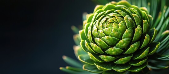 Fototapete - A green pine cone. with copy space image. Place for adding text or design
