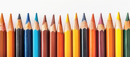 Poster - Colored pencils set against a white background. with copy space image. Place for adding text or design