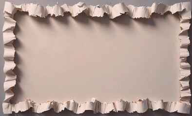 Poster - White frame with a white background. The frame is made of paper. The paper is torn and crumpled