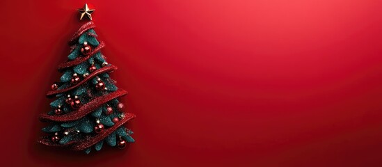 Wall Mural - Christmas toy shaped like a Christmas tree on a red background. with copy space image. Place for adding text or design