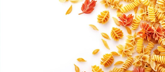 Poster - Tasty mixed pasta on a white background. with copy space image. Place for adding text or design