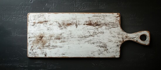 Fototapete - White vintage cutting board on a black background. with copy space image. Place for adding text or design