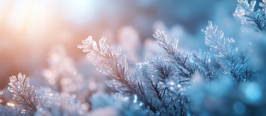 Fototapete - ice crystals on the vegetation. with copy space image. Place for adding text or design