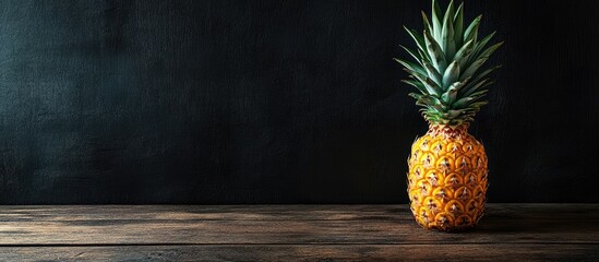 Fototapete - pineapple on aged wood with a black background. with copy space image. Place for adding text or design
