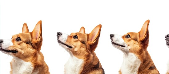 Poster - Pembroke Welsh Corgi portrait set against a white studio background with copy space purebred dog