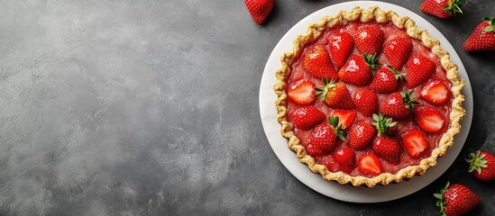 Aufkleber - Tasty summer dessert strawberry pie with crumble delightful holiday cake topped with strawberries on a light stone or slate table. with copy space image. Place for adding text or design