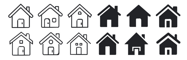 Fototapete - set of house icons, black and white home icons set silhouette vector