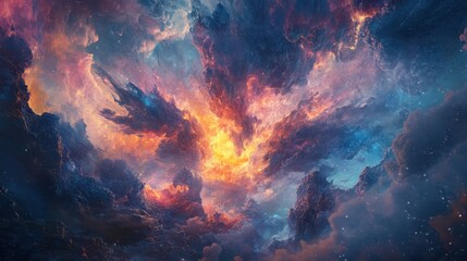 Canvas Print - a fiery nebula with swirling clouds of gas and dust