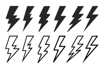 Poster - black and white simple arrow lightning bolt logotype icon set silhouette vector
