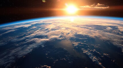 Wall Mural - earthrise with sun and clouds from space