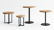 © Sahraya - Cafe tables set isolated on white background. Vector cartoon illustration of round and square wooden and metal desks on one leg, dining room, restaurant, cafeteria furniture, interior elements