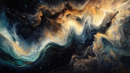 Wall Mural - abstract swirling nebula with stars and golden hues