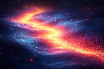 Poster - A colorful abstract rainbow trail with soft glowing edges and bokeh light effects, flowing dynamically across a dark background,