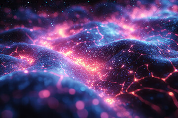 Poster - Neural network visualization with glowing synapses and electric impulses, showcasing vibrant purple and blue hues in a futuristic design,