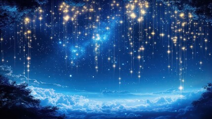 Wall Mural - night sky with falling stars and clouds
