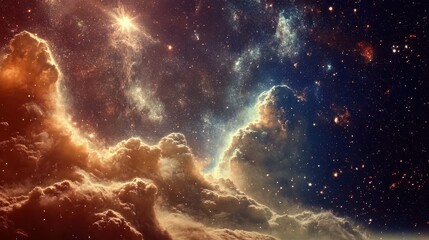 Wall Mural - Cosmic Clouds and Starry Night Sky with Bright Nebulae
