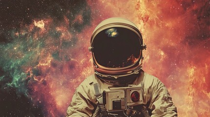 Wall Mural - Astronaut in Space Suit Against a Cosmic Nebula Background