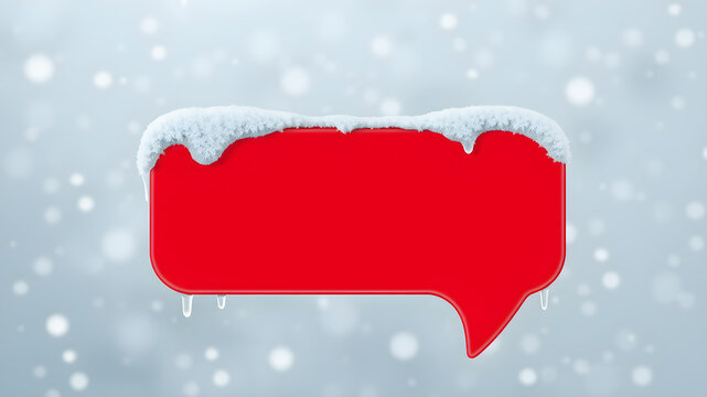 Snowy 3d speech bubble with icicles. Red Christmas and winter holiday chat box with space for text. Generative AI