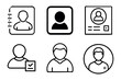 © MOHAMMAD - black and white Report, Identity confirmed and Vacancy icons simple set. Human resources and Teamwork signs. Work statistics, Person validated. People set. Line report icon. silhouette Vector art