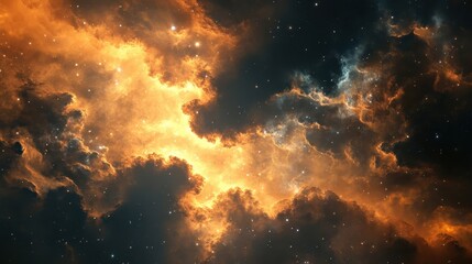 Wall Mural - A swirling nebula in the deep space with a glowing orange cloud