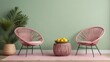 © DARPANA - Neutral interior mockup with chairs on empty Citron Green wall background