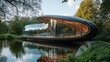 © Omizzoda - A tranquil riverside setting where children learn coding under a futuristic glass pavilion