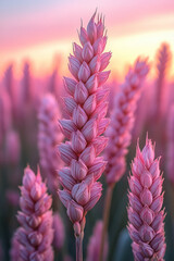 Poster - Crisp focus on a golden wheat tip, receding into a calm pastel sunrise blend of muted pink and faint baby-blue,
