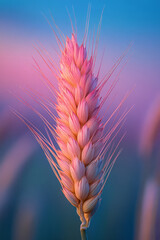 Poster - Wheat ear turned slightly to capture subtle pastel reflection, from pale pink at the top to a delicate blue base,