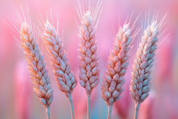 Aufkleber - Trio of wheat stalks fanning out gently, on a satinlike pastel background shifting from pale pink to mellow aqua,