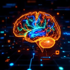 Poster - Abstract Glowing Brain with Network Connections on Black Background
