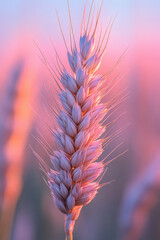 Aufkleber - Close-up on the tip of a wheat ear, each fine hair visible, backlit by a pastel rosy-lime-blue gradient,