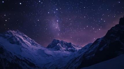 Wall Mural - snowy mountain peaks under a starry night sky
