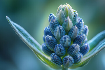 Aufkleber - Airy macro of a lone lavender bud about to open, suspended in a vibrant swirl of fresh grass-green bokeh,
