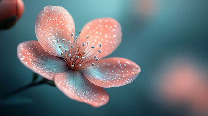 Aufkleber - Minimal focal point on the blossomâ€™s tip, with the rest dissolving into a pastel jade blur dotted by faint highlights,