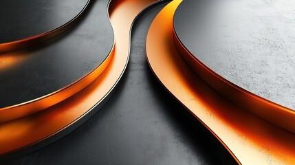 Wall Mural - Abstract Curved Metallic Surfaces with Orange Glow for Modern Design