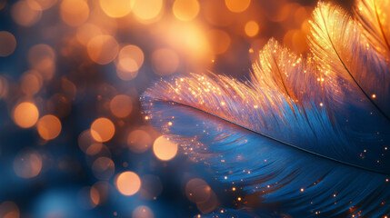 Poster - Soft fur-like leaf edges reflecting a subtle azure-lavender gradient, blurred golden lights behind,