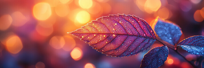 Aufkleber - A spiky leaf silhouette in front of an ambient violet glow, behind is a warm honey-hued blur,