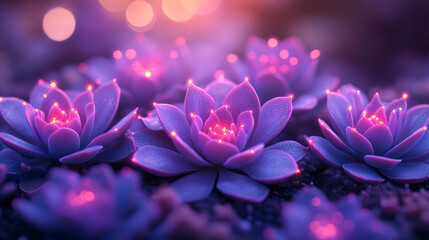 Aufkleber - Soft, puffy succulent hairs turned deep violet by neon, an out-of-focus honey backdrop offering subtle contrast,